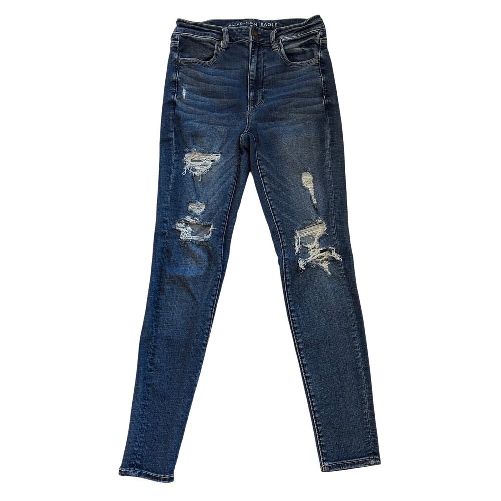 American Eagle Jegging Womens Sz 6 Blue Super High Rise Stretch Ripped Thrashed